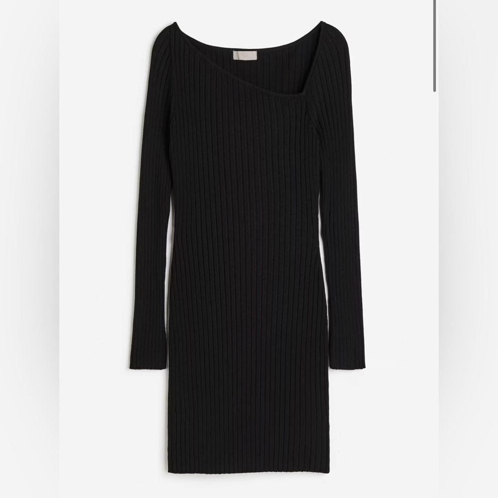 H&M BLACK RIB-KNIT BODYCON DRESS